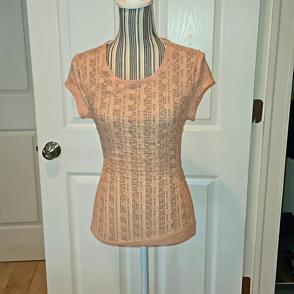 Free people Infinitely Lace baby Tee Top women Orange color Size S